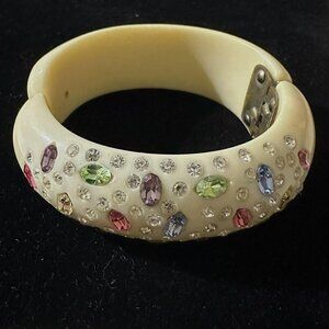 Vintage Rare Weiss Designer Signed Lucite Crystal Clamper Bracelet